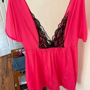 Vintage Pandora Vibrant Pink Top with Black Lace